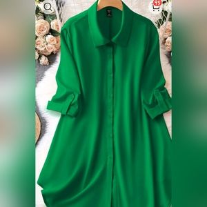 Women's Plus Size Roll Sleeve Shirt Dress